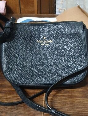 kate spade Black Pebbled Leather Small Crossbody with Gold Logo NWOT
